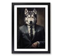 Husky in a Suit Painting No.3 Framed Print | A2 Black Framed Wall Art | Ready to Hang | Modern Animal Picture | Living Room Bedroom Lounge Office