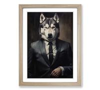 Husky in a Suit Painting No.3 Framed Print | A2 Oak Framed Wall Art | Ready to Hang | Modern Animal Picture | Living Room Bedroom Lounge Office