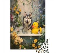 Husky in Bubble Bath Jigsaw Puzzles Puzzles for Adults Kids. 1000 Piece Impossible Challenge Toy Educational Game Home Decoration for Educational Games Gifts 70x50cm/1000pcs