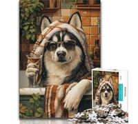 Husky in The Bathroom Jigsaw Puzzles for Teenagers 1000 Jigsaws,for Educational Game Challenge Toy Unique Home Decor And Gifts (75x50cm)