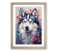 Husky Informel No.3 Framed Print | A2 Oak Framed Wall Art | Ready to Hang | Modern Animal Picture | Living Room Bedroom Lounge Office