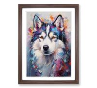 Husky Informel No.3 Framed Print | A2 Walnut Framed Wall Art | Ready to Hang | Modern Animal Picture | Living Room Bedroom Lounge Office