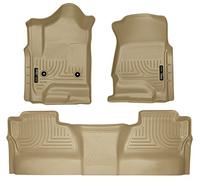 Husky Liners Weatherbeater | Fits 2014-2018 Chevrolet Silverado/GMC Sierra 1500, 2015-2019 2500/3500 HD Crew Cab, Front & 2nd Row Floor Liners (Footwell Coverage) - Tan, 3 pc. | 98233