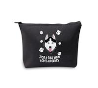 Husky Makeup Bag Husky Lover Gifts for Women Just a Girl Who Loves Huskies Cosmetic Bag Siberian Husky Owner Gifts for Husky Mom Zipper Pouch Travel Case (Husky Black Bag)
