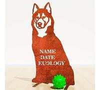 Husky Malamute Dog Loss Garden Memorial Stone Statue Pet Grave Plaque Gift Metal Outdoor Ornament Idea Ashes Urn Headstone Personalised Sculpture (Personalised Memorial - Natural Oxidised)