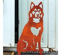 Husky Malamute Dog Loss Garden Memorial Stone Statue Pet Grave Plaque Gift Metal Outdoor Ornament Idea Ashes Urn Headstone Personalised Sculpture (Red Tan Husky - Natural Oxidised)