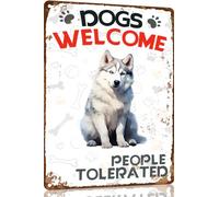 Husky Metal Sign Dogs Welcome People Tolerated Metal Tin Sign Funny Welcome Signs Vintage Wall Decor For Bar Pub Club 8x12 Inch
