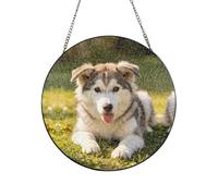 Husky Mix Puppy Print Custom Glass Sun Catcher Window Hanging Ornament