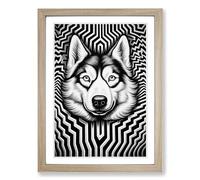 Husky Op Framed Print | A2 Oak Framed Wall Art | Ready to Hang | Modern Animal Picture | Living Room Bedroom Lounge Office