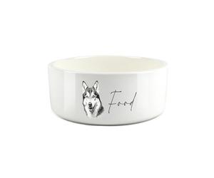 Husky Pet Bowl - Black & White Portrait Large Ceramic Food Bowl - White Food Dish For Dogs