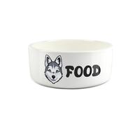 Husky Pet Bowl - Cartoon Dog Portrait Large Ceramic Food Bowl - Novelty White Food Dish For Dogs