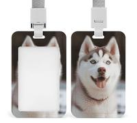 Husky Piquant Dog Badge Holder Hard Plastic Card Case Protector Pouch Name Key Card Holder Case for Office ID Credit Cards and Proximity Key Cards