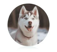 Husky Piquant Dog Cutting Board for Kitchen Mini Cheese Chopping Board Round Tempered Glass Chopping Block for Picnic Cutting Pizza Meat Fruit(7.9 Inch)