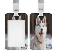 Husky Piquant Dog ID Badge Holder Waterproof Card Protector Push-Pull Slot Work ID Card Holder with Lanyard Personalized Detachable Card Holders for Office Corporate Use