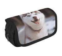 Husky Piquant Dog Pencil Case Organizer - Large Capacity 3 Compartment Pencil Pouch for Adults, Portable Makeup Bag & Aesthetic Stationery Bag with Zipper (8.7x4.3") Unisex Gift