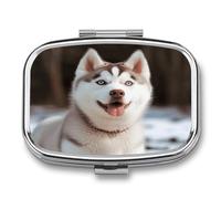Husky Piquant Dog Pill Organizer with 2 Compartments Metal Square Pill Case Small Pill Box Portable Medicine Box Slim Travel Pill Container Medicine Organizer for Daily Use