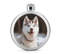 Husky Piquant Dog Whiskey Flasks, Small Portable Travel Liquor Flask, Stainless Steel Leak Proof Flask for Wedding Party, Groomsman, Bridesmaid Gift- 5oz