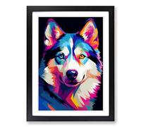 Husky Pop Framed Print | A2 Black Framed Wall Art | Ready to Hang | Modern Animal Picture | Living Room Bedroom Lounge Office