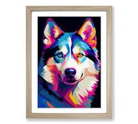 Husky Pop Framed Print | A2 Oak Framed Wall Art | Ready to Hang | Modern Animal Picture | Living Room Bedroom Lounge Office