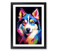 Husky Pop No.2 Framed Print | A2 Black Framed Wall Art | Ready to Hang | Modern Animal Picture | Living Room Bedroom Lounge Office
