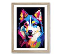 Husky Pop No.2 Framed Print | A2 Oak Framed Wall Art | Ready to Hang | Modern Animal Picture | Living Room Bedroom Lounge Office