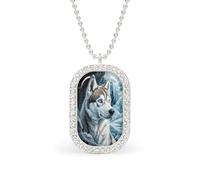 Husky Portrait Rectangle Pendant Necklace Silver Women Jewelry Alloy Keychain Tag Jewelry