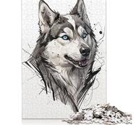 Husky Portrait with Abstract Background Jigsaw Puzzle, Wooden Puzzles 1000 Piece Jigsaw Intellectual Toys, Challenging Adult And Teen Casual Jigsaw Puzzle 1000pcs (75x50cm)