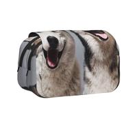 Husky Printing Double Clamshell Pen Case Portable Pencil Pouch With Zipper