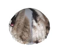 Husky Printing,Shower Cap Nightcap Double Layer Waterproof Elastic Bath Cap Reusable Hair Cap