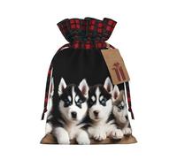 Husky Puppies Dogs Christmas New Year Candy Gift Bags S Size Drawstring Bags for Kids Xmas Holiday Xmas Eve Presents