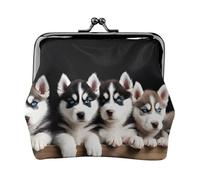 Husky Puppies Dogs Full Double-Sided Printed Pattern Women's and Girls' Fashionable Leather Kiss Lock Coin Purse Card Bag