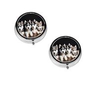 Husky Puppies Dogs -Print Portable Round Pill Box - Stylish Round Pill Organizer for Travel Compartments Gift for Medication Management