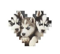 Husky Puppies Dogs Printed Jigsaw Puzzle 10.8x12.8 CM, Heart-Shaped Puzzle Challenging Game for Adults Gifts, Family Fun Decorative Wall Decor