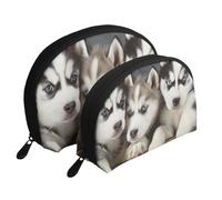 Husky Puppies Dogs Printed Makeup Bags 2-Piece Portable Shell Travel Toiletry Bag Cosmetic Organizer Bag for Women