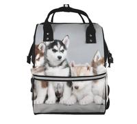 Husky Puppies Dogs Prints Changing Bag Backpack Baby Diaper Bags for Mom Dad, Waterproof Nappy Rucksack Multifunctional Travel Bag