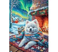 Husky Puppy by Fireplace 300-piece Jigsaw Puzzle Set Animal Planta For Adults Teens 14+ Logic Skill Indoor Game Family Game Night Summer Durable Material 300 PCS