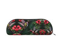 Husky Puppy Print Cosmetic Bag for Women Makeup Bag Travel Toiletry Bag, Hummingbird Red Flowers Hibiscus, Taglia Unica