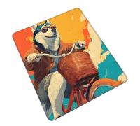 Husky Riding A Bicycle Cute Funny Gaming Mouse Pad, Desk Mouse Mat for Office, Gaming & Study