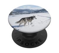 Husky Running Snow Winter Mountain Landscape Outdoor Scene PopSockets Adhesive PopGrip