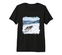 Husky Running Snow Winter Mountain Landscape Outdoor Scene Premium T-Shirt