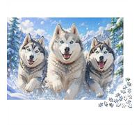 Husky Snow Forest 1000pcs Mini Puzzle For Adults Challenging | 38x26cm Cardboard Living Room Decor Durable Structure Friend Gift Brain Training
