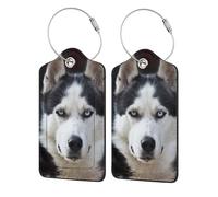 Husky's Handsome Face Dog Funny,Luggage Tags Pu Leather Name Tag Travel Suitcase Identifier ID Tags Durable Luggage Label 2 pcs