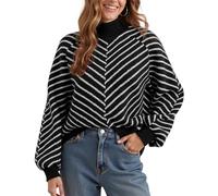 Husmeu Women's Roll-Neck Jumper Knitted Sweater Women Winter Striped Turtleneck Sweater Long Sleeve Warm Soft Sweater Autumn/Winter Sweater Elegant Black L