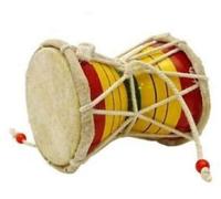 HusNain Handmade Damru 4-inch Wooden Musical Instrument for Devo Ke Dev Mahadev Puja, Kirtan, and Bhajans (Multicolor)