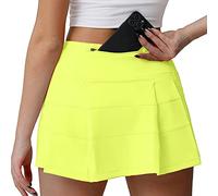 Husnainna High Waisted Pleated Tennis Skirt with Pockets Athletic Golf Skorts for Women Casual Workout Built-in Shorts 018BZQ-Yellow-Electric Lemon/c6