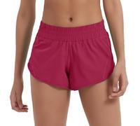 Husnainna Women's Athletic Shorts 2.5” High Waisted Running Shorts Zip Pocket Sport Shorts Elastic Band Workout Shorts H021-Magenta Red-B6S