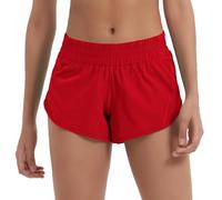 Husnainna Women's Athletic Shorts 2.5” High Waisted Running Shorts Zip Pocket Sport Shorts Elastic Band Workout Shorts H021-Red-C8M