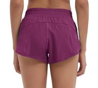 Husnainna Women's Athletic Shorts 2.5” High Waisted Running Shorts Zip Pocket Sport Shorts Elastic Band Workout Shorts H021-Magenta Purple-B6S