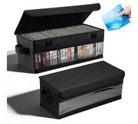 HUSOUE 2 Pack CD Storage Boxes, DVD Storage Box with Cover and Window 14.2"x6.3"x5.5" CD Storage Case Holds 30 CDs in Full Jewel Cases 60 CDs in Slim Cases 170 Discs