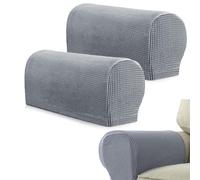 HUSOUE 2 PCS Armchair Covers for Arms, Sofa Arm Covers Non Slip Arm Protectors Polyester Armrest Chair Arm Caps Stretch Couch Slipcovers for Sofas (Light Grey)